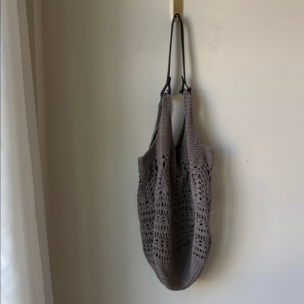 The Sak Crochet Tote Bag in Dark Lavender/Taupe Extra Large Boho Approx. 20"x16"